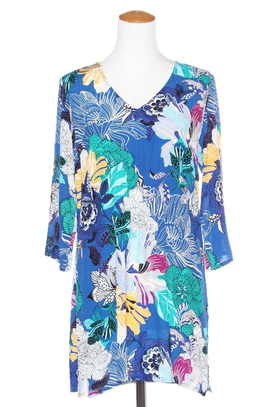 BLUE ILLUSION - Abstract floral print tunic! 8-10