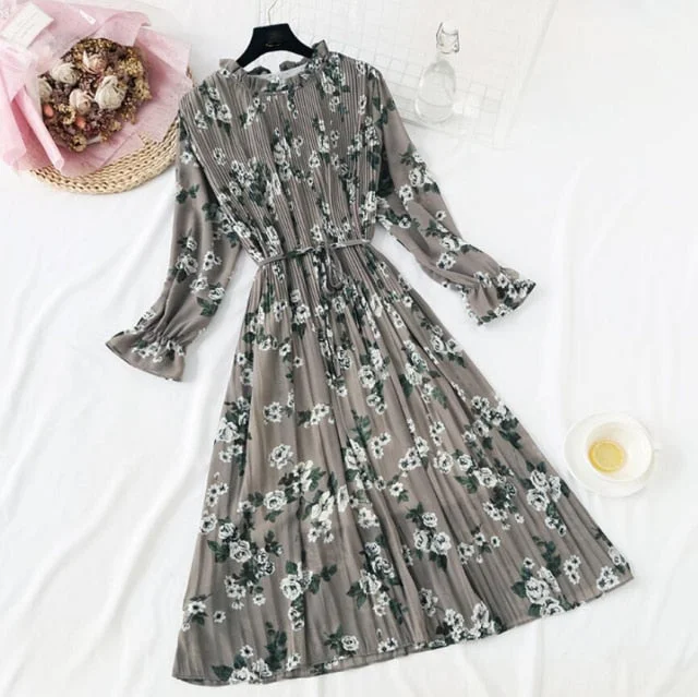 Amy Fashion - Casual Flare Sleeve Office Chiffon Dot Print Dresses