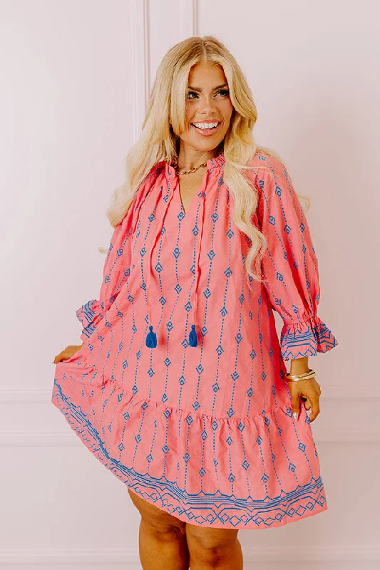 Charleston Stroll Embroidered Mini Dress in Pink Curves