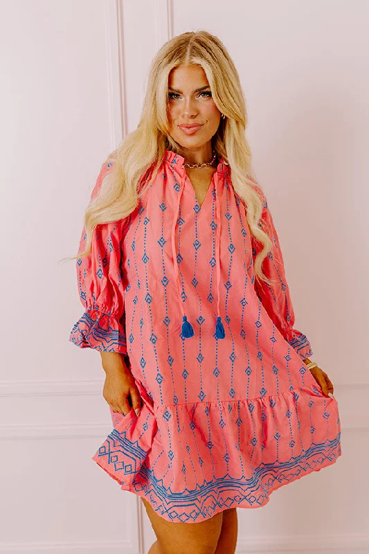 Charleston Stroll Embroidered Mini Dress in Pink Curves