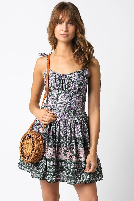 Chateau Dark Green Floral Bustier Dress