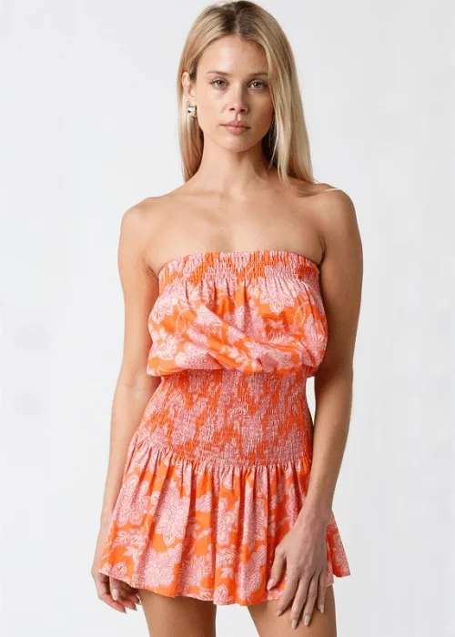 Delaney Orange Floral Strapless Mini Dress