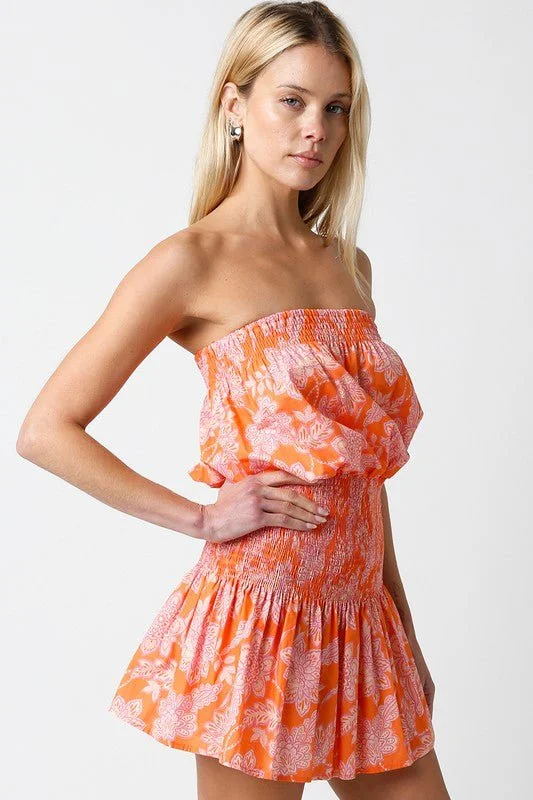 Delaney Orange Floral Strapless Mini Dress