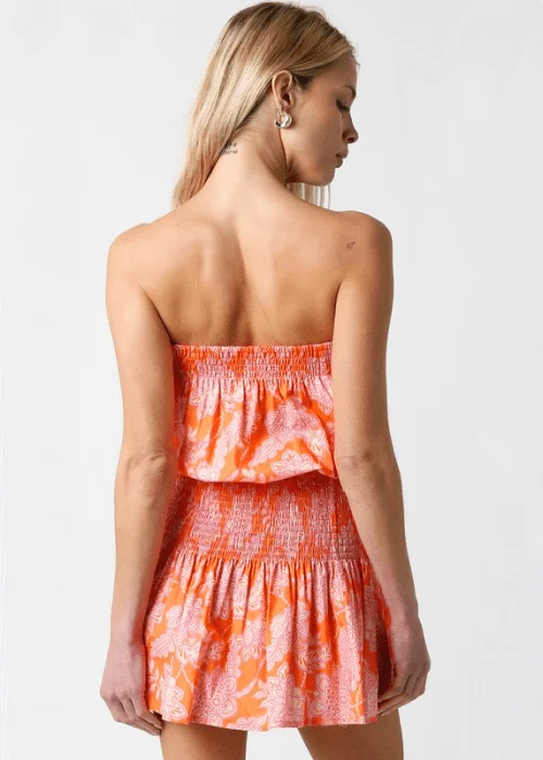 Delaney Orange Floral Strapless Mini Dress