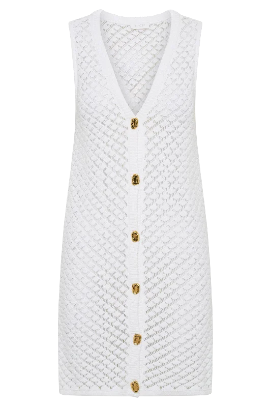 Delta Sleeveless Knit Button Up Mini Dress - Ivory