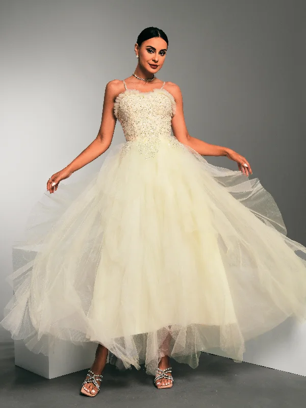 Diamond Spaghetti Romantic Tulle Dress GM90043