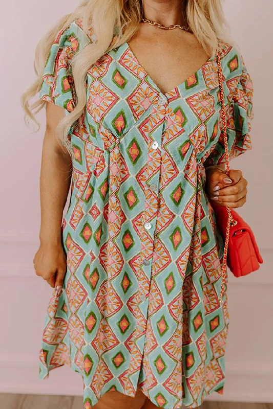 Dinner In Cabo Mini Dress in Aqua Curves