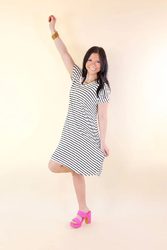 Effortless Moments Striped Short Sleeve Tee Shirt Dress in White