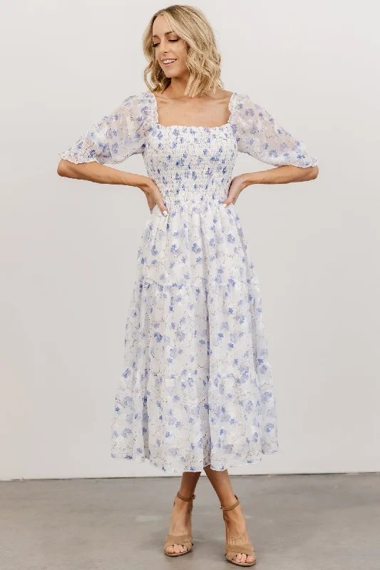 Fabian Jacquard Midi Dress | Blue Floral