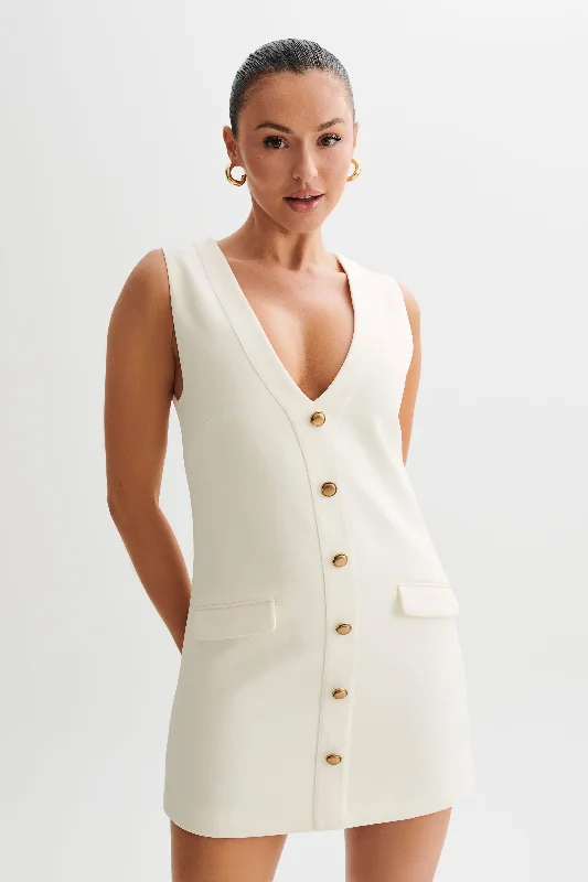 Florentina Sleeveless Suiting Mini Dress - Ivory