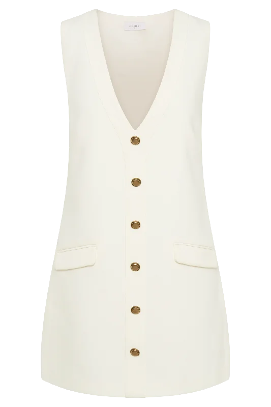 Florentina Sleeveless Suiting Mini Dress - Ivory