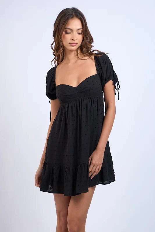 Harleigh Black Puff Sleeve Babydoll Mini Dress