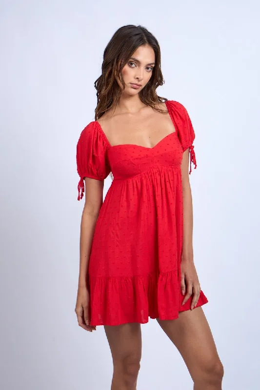 Harleigh Red Puff Sleeve Babydoll Mini Dress