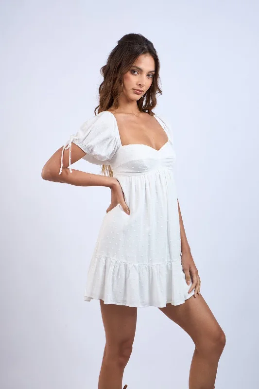 Harleigh White Puff Sleeve Babydoll Mini Dress