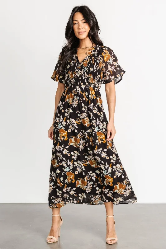 Hathaway Midi Dress | Black Floral