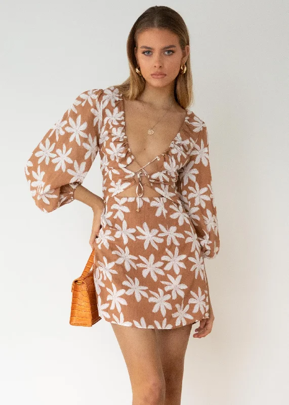 Italian Romance Cut Out Dress - Tan Floral