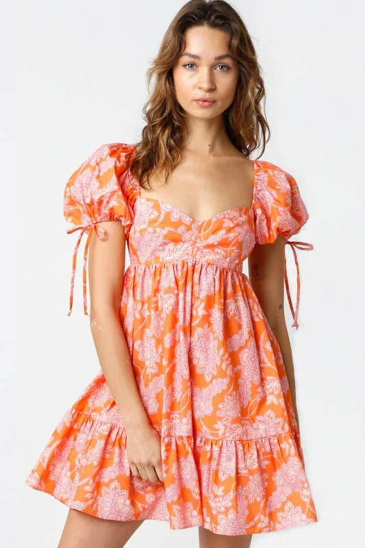 Jessie Orange and Lavender Floral Babydoll Mini Dress