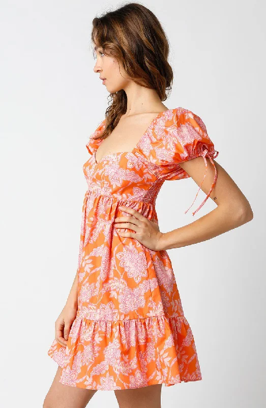 Jessie Orange and Lavender Floral Babydoll Mini Dress