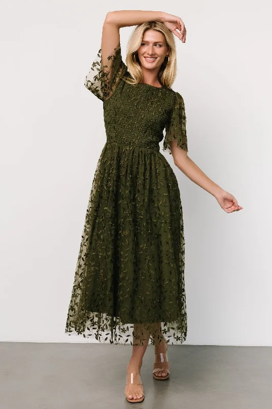 Kendra Embroidered Dress | Olive