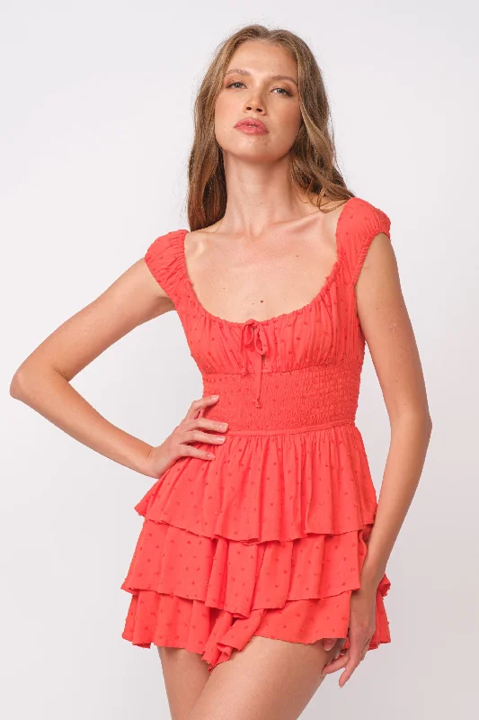 Laney Red Tiered Ruffle Romper Dress