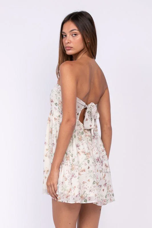 Lena White Floral Print Strapless Mini Dress