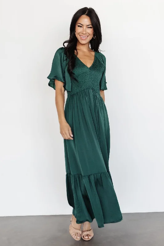 Lovell Smocked Midi Dress | Emerald