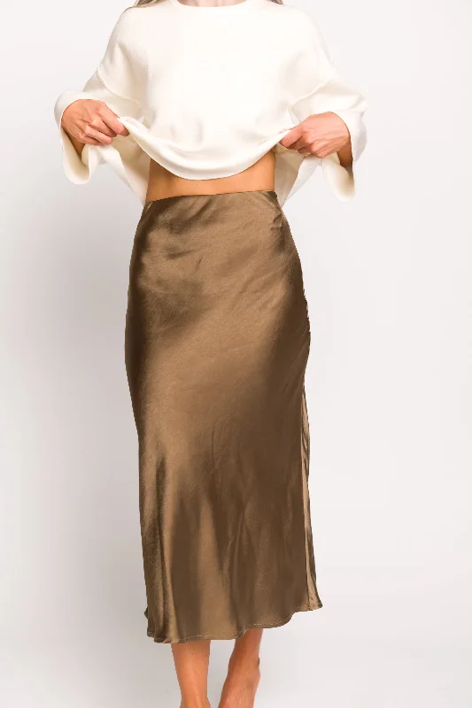 Manhattan Dream Woven Midi Skirt in Chocolate