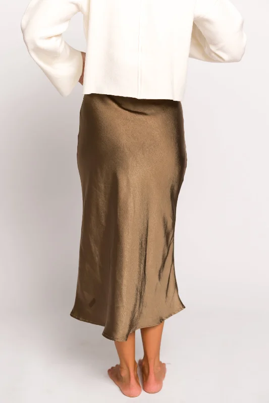 Manhattan Dream Woven Midi Skirt in Chocolate