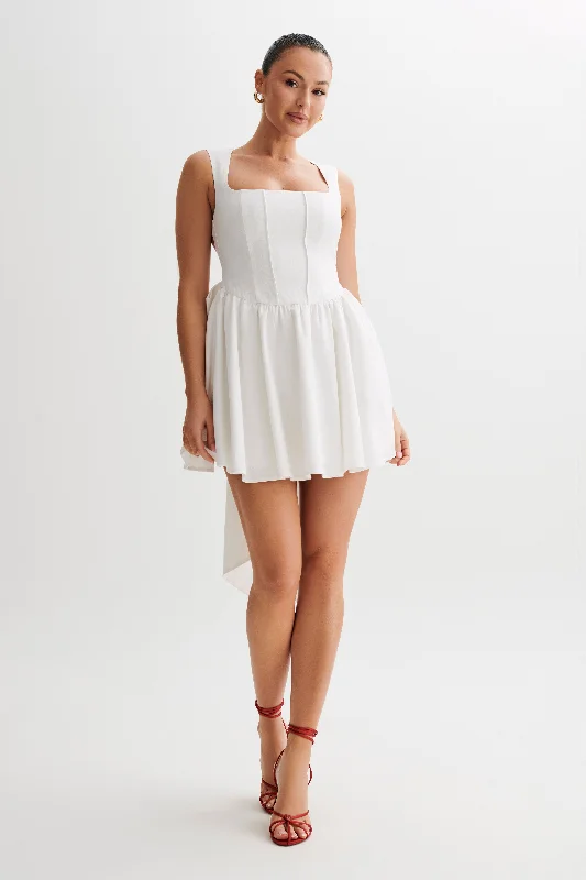 Marcella Linen Bow Back Mini Dress - White