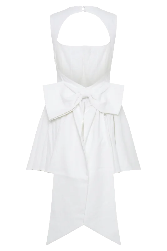 Marcella Linen Bow Back Mini Dress - White