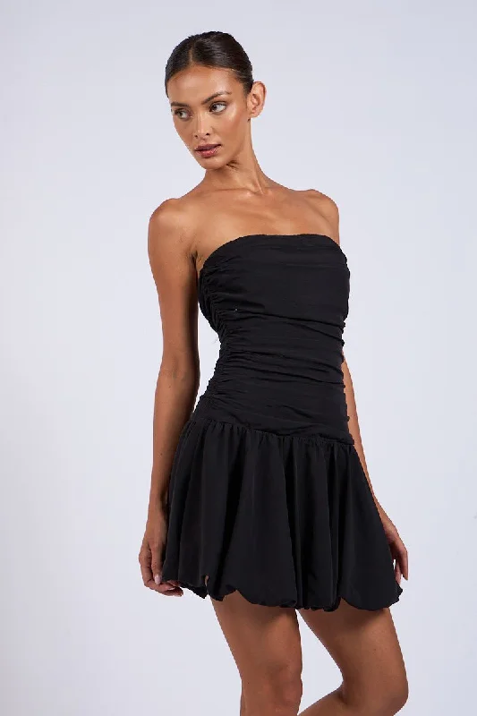 Marcuss Black Bubble Hem Tube Mini Dress