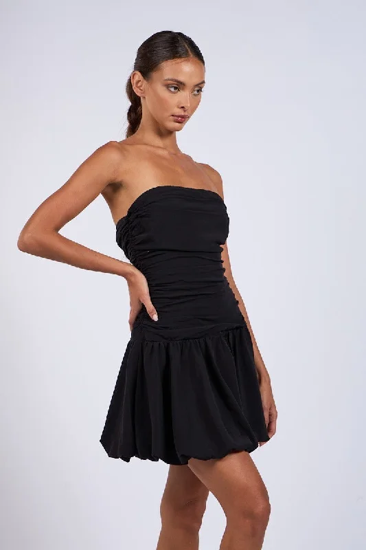 Marcuss Black Bubble Hem Tube Mini Dress