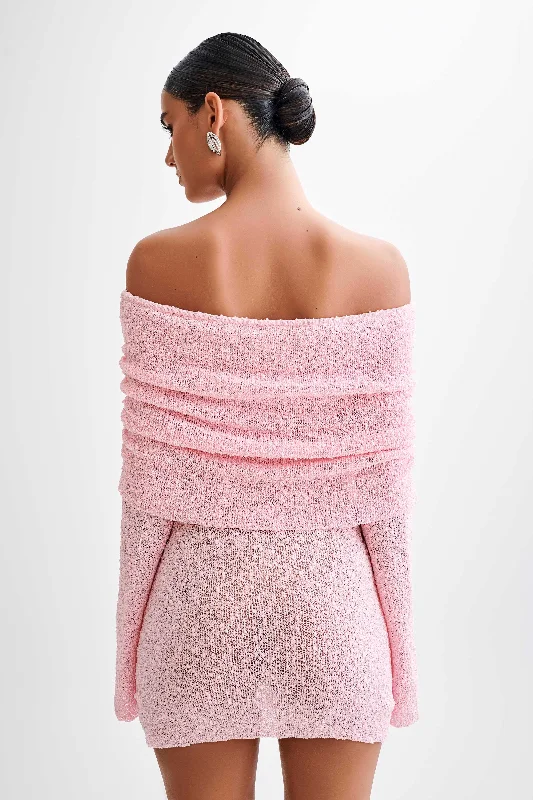 Marisol Off Shoulder Boucle Mini Dress - Baby Pink