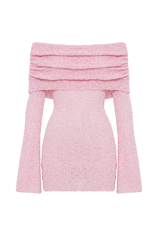 Marisol Off Shoulder Boucle Mini Dress - Baby Pink