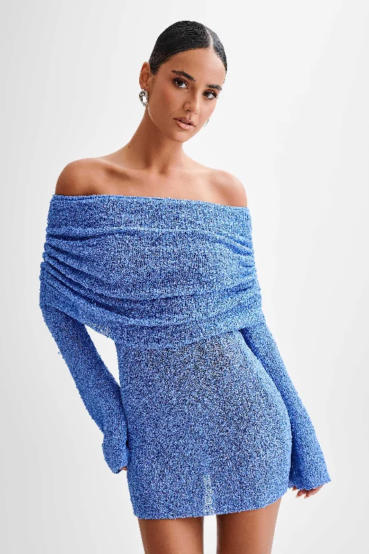 Marisol Off Shoulder Boucle Mini Dress - Periwinkle