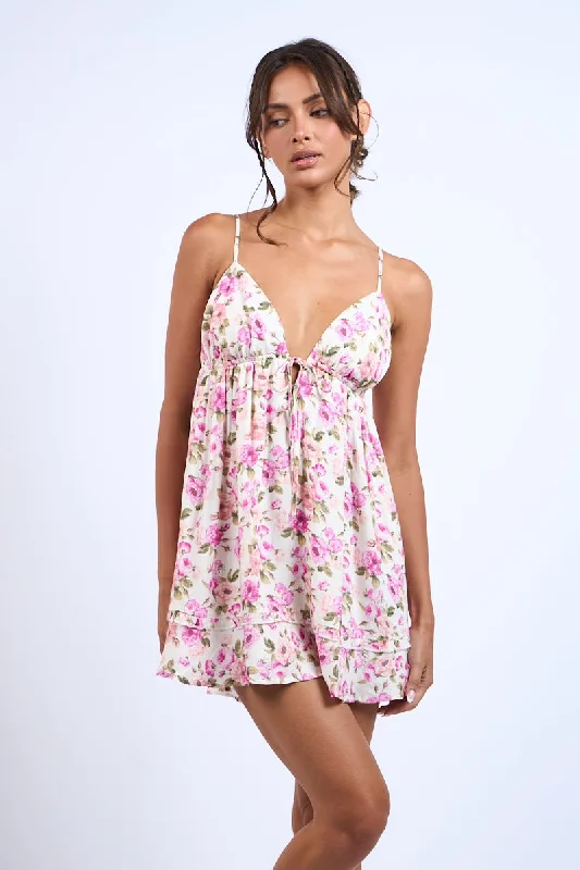 Martha Pink Floral Babydoll Mini Dress