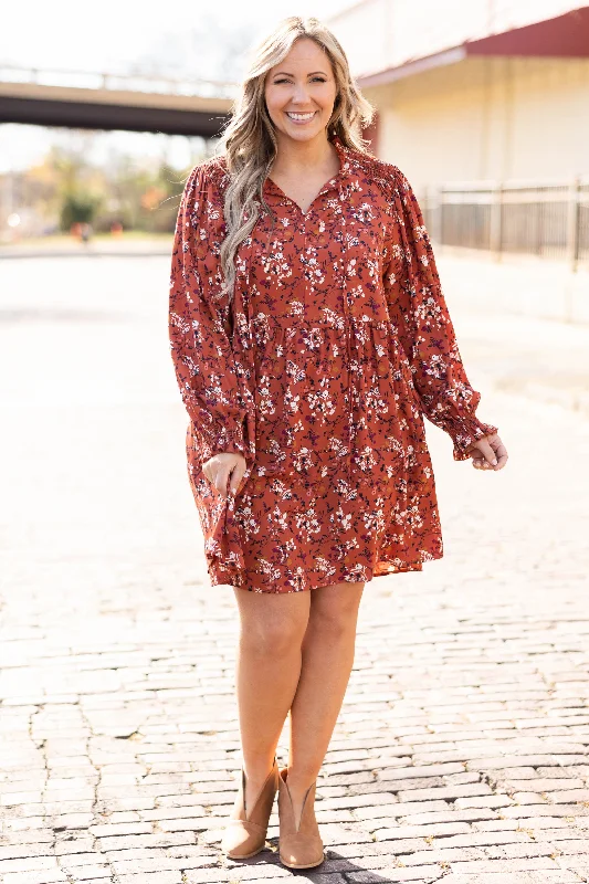 Morning Walk Dress, Rust