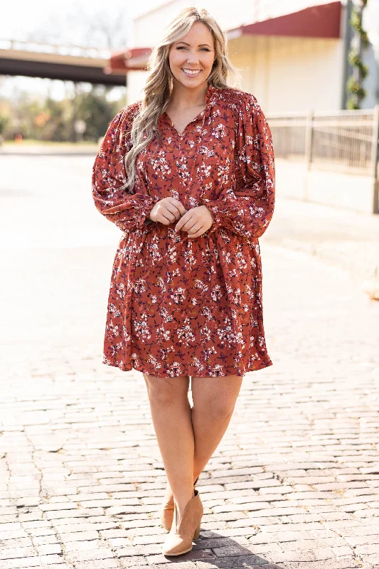 Morning Walk Dress, Rust