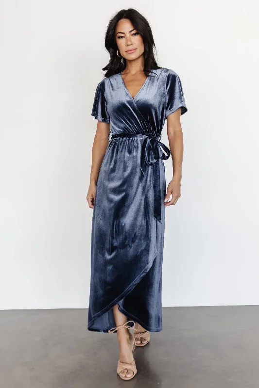 Nadine Velvet Midi Dress | Blue