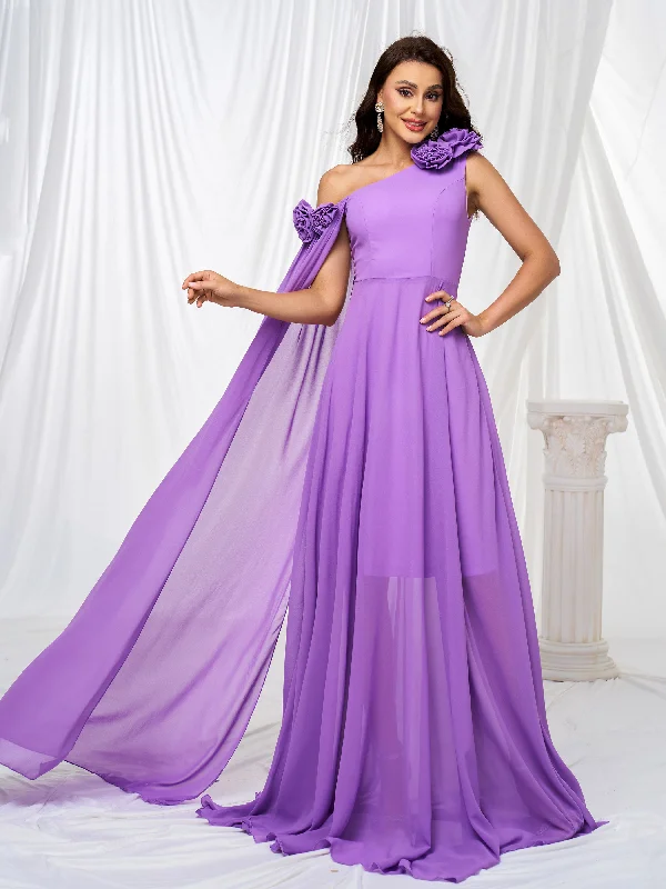 One Shoulder A-Line Mesh Bridesmaid Dress RJ10745