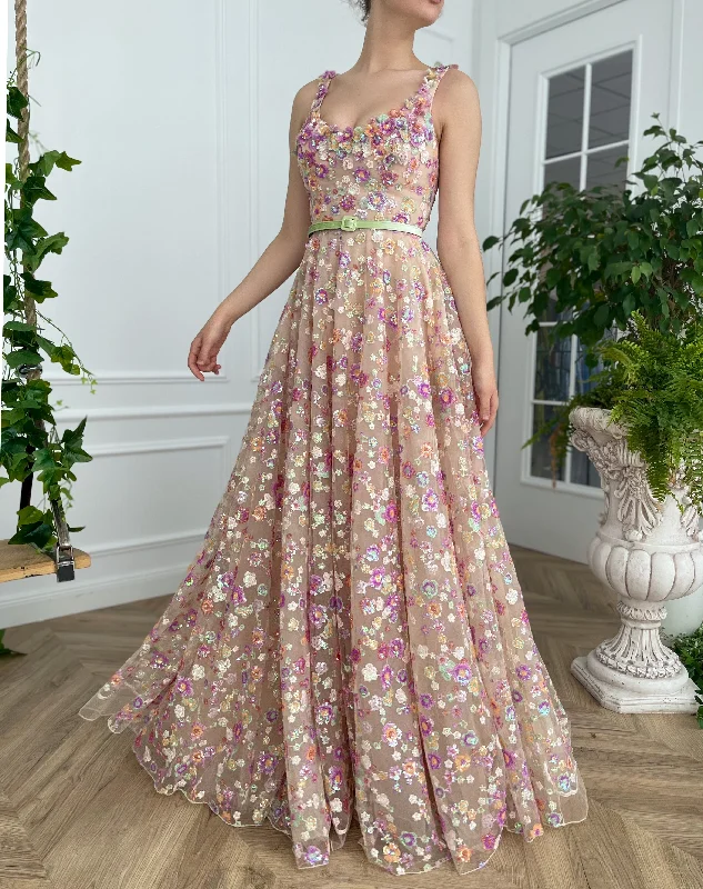 Opalescent Floral Sequined Gown