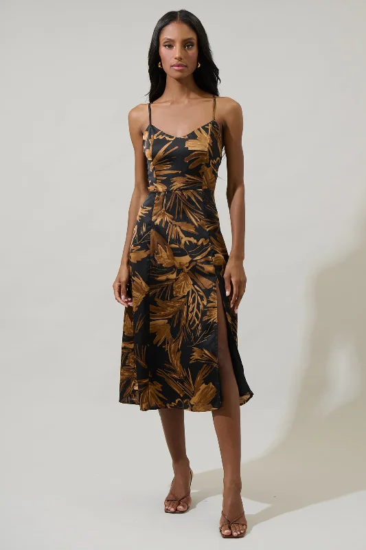 Palm Tropics Midnight Parting Ways Satin Midi Dress