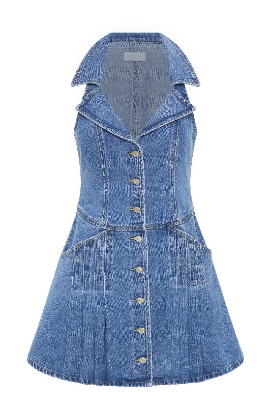 Porter Collared Denim Mini Dress - 70'S Blue