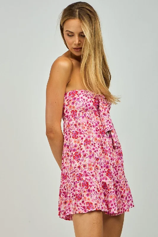 Sammie Pink Floral Strapless Mini Dress