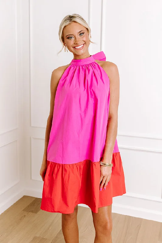 Springtime Cocktails Color Block Dress in Bubblegum Pink