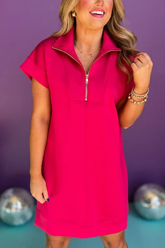 SSYS The Taylor Air 3/4 Zip Dress In Hot Pink