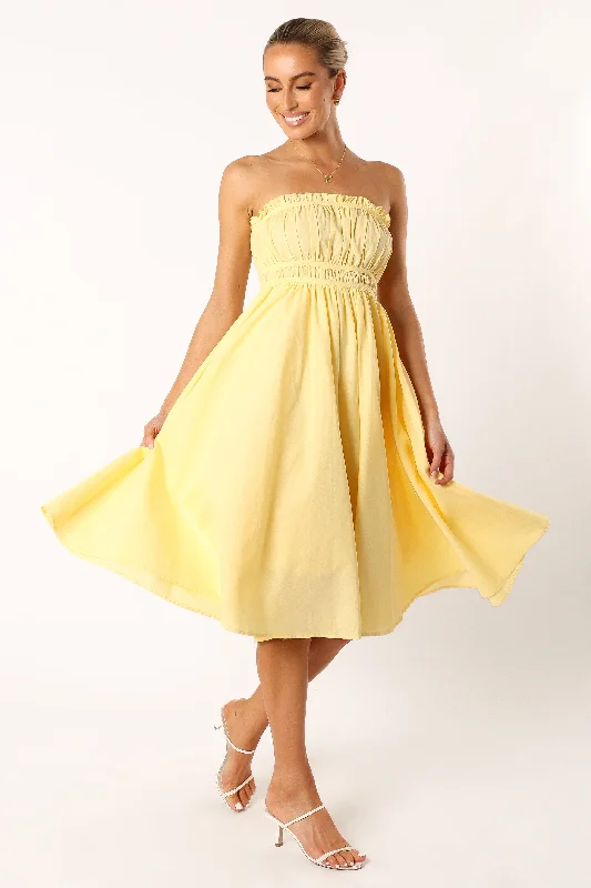 Theo Strapless Midi Dress - Sunshine