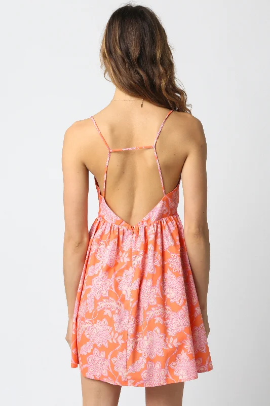 Viviane Orange Floral Babydoll Mini Dress