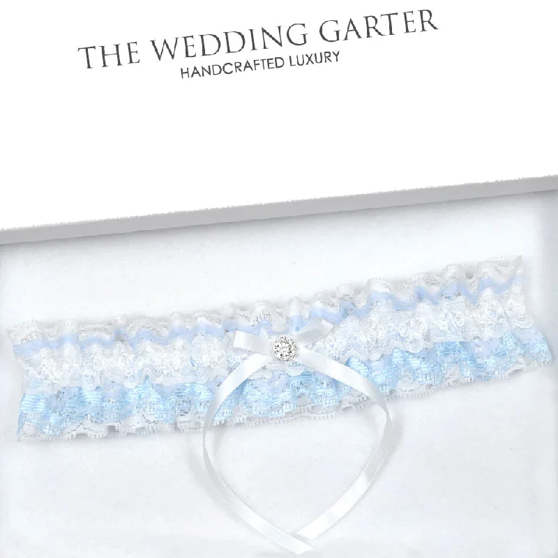 Blue Lace & Ivory Wedding Garter With Diamonte