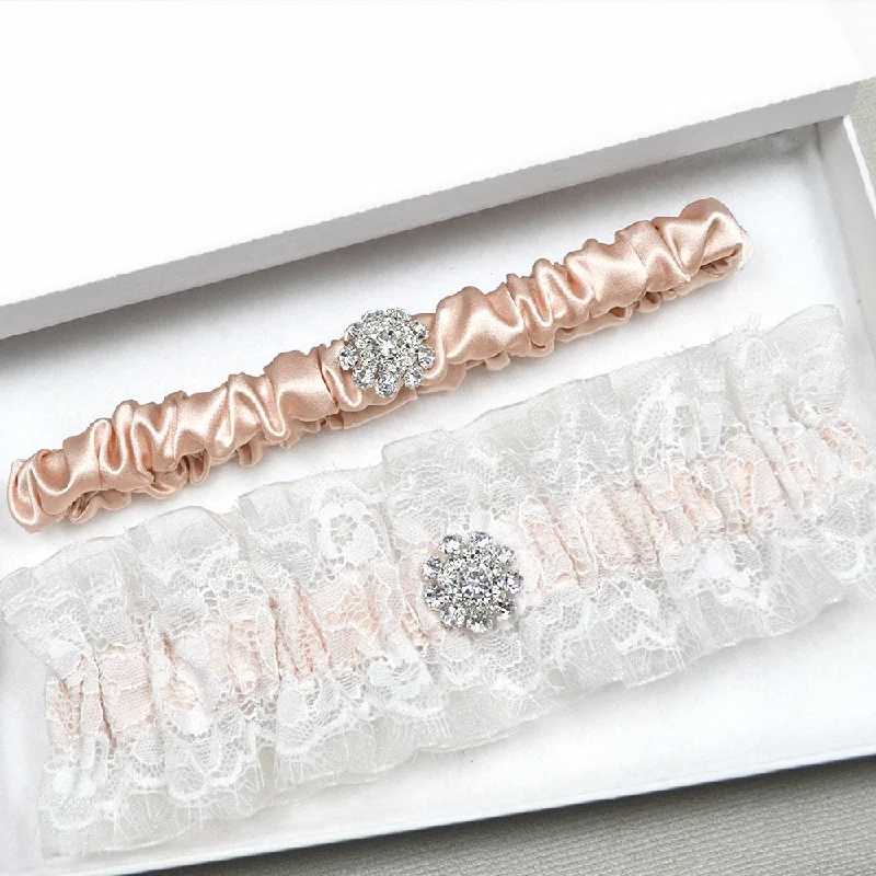 Blush & Ivory Organza Bridal Garter Set